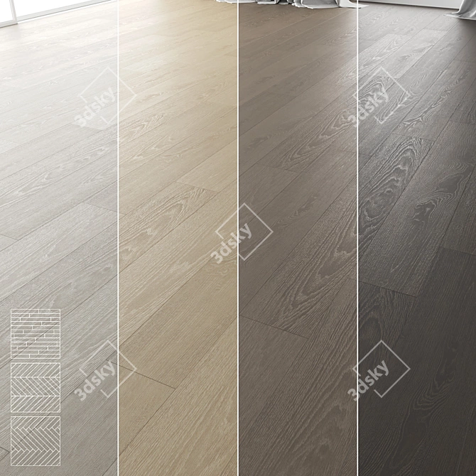 Wood Floor Set: 4 Types & 3 Patterns 3D model image 1