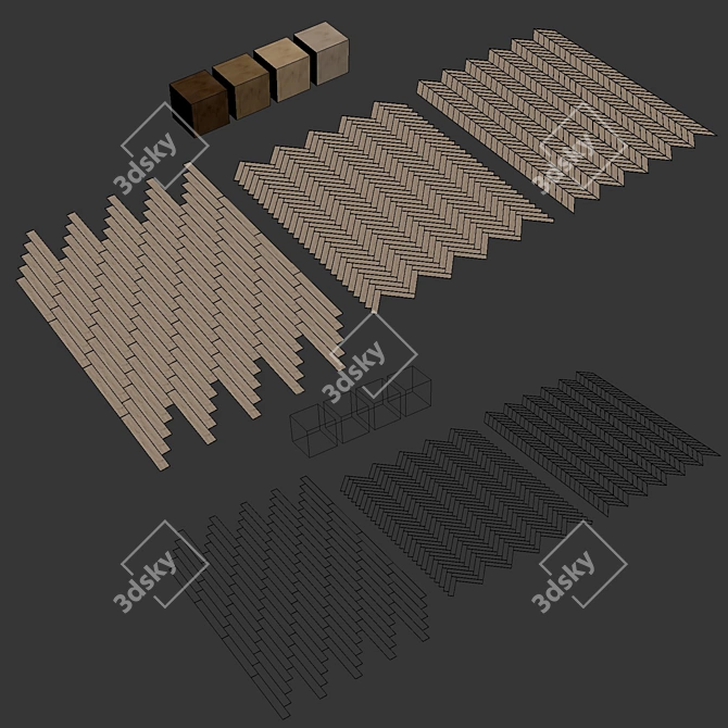 Wood Floor Set: 4 Types & 3 Patterns 3D model image 7