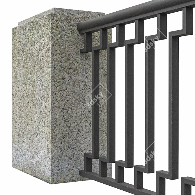 Granite & Metal Fence: Elegant & Strong 3D model image 2