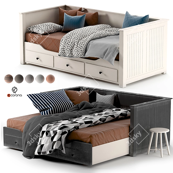 Versatile Ikea Hemnes Day Bed Set-37: Single & Double Beds in One 3D model image 1