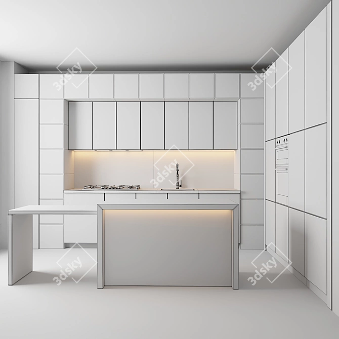 Sleek Modern Kitchen Island 3D model image 5