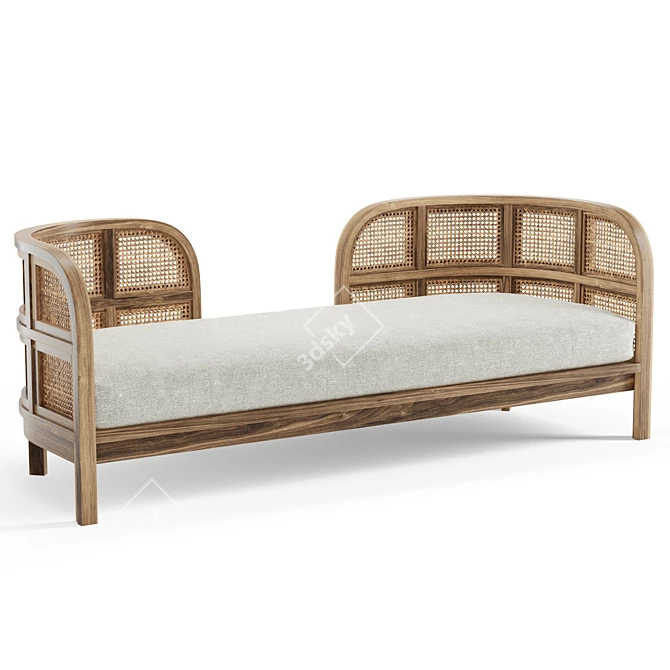 Cozy Cane & Teak Daybed 3D model image 1