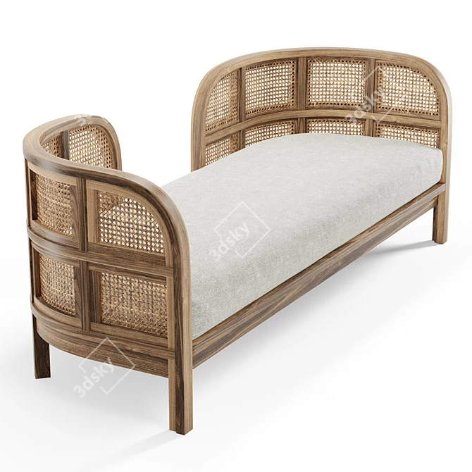 Cozy Cane & Teak Daybed 3D model image 3