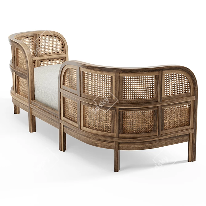 Cozy Cane & Teak Daybed 3D model image 4