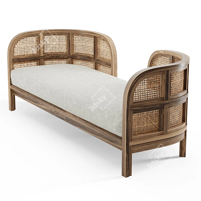 Cozy Cane & Teak Daybed 3D model image 5