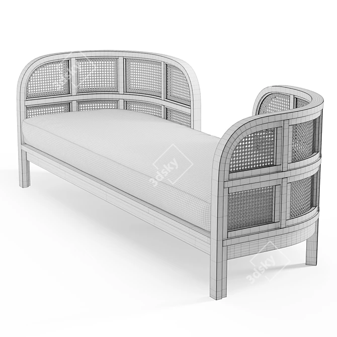 Cozy Cane & Teak Daybed 3D model image 6