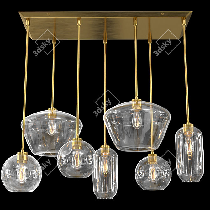 Elegant Glass Chandelier - 7 Lights 3D model image 1