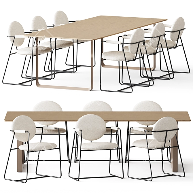 Modern Oak Table & Gemma Chair 3D model image 1