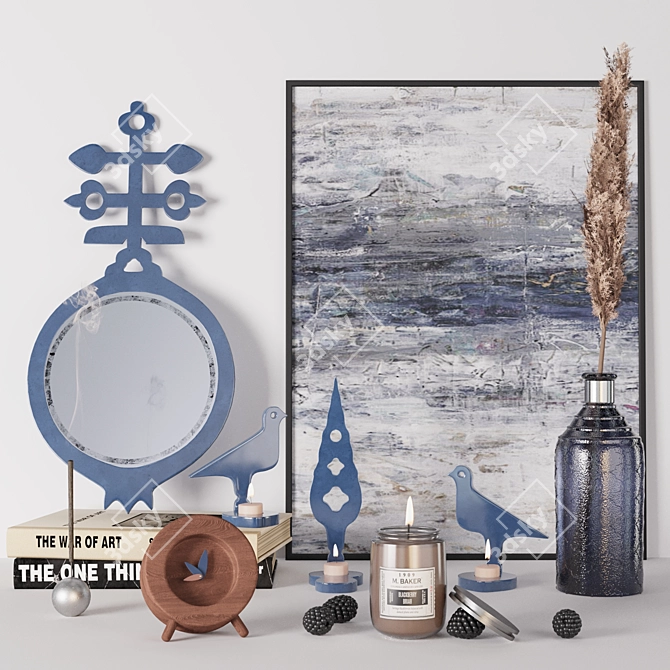 Versatile Decor Set: Candle, Mirror, Plant, Vase, Painting 3D model image 1