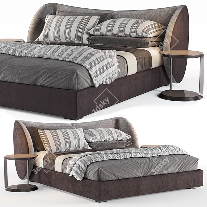 Modern Milano Bed & Side Table 3D model image 1