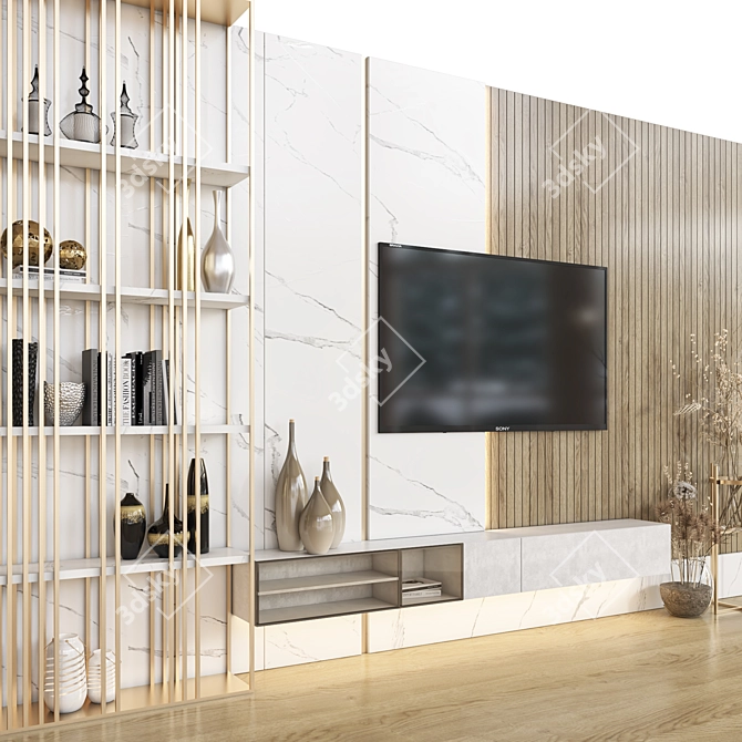 Title: Versatile TV Wall with Decor 3D model image 3