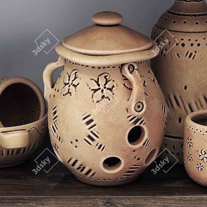 Handcrafted Clay Dishes n22 | Versatile Textures 3D model image 2