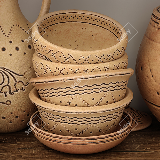 Handcrafted Clay Dishes n22 | Versatile Textures 3D model image 4