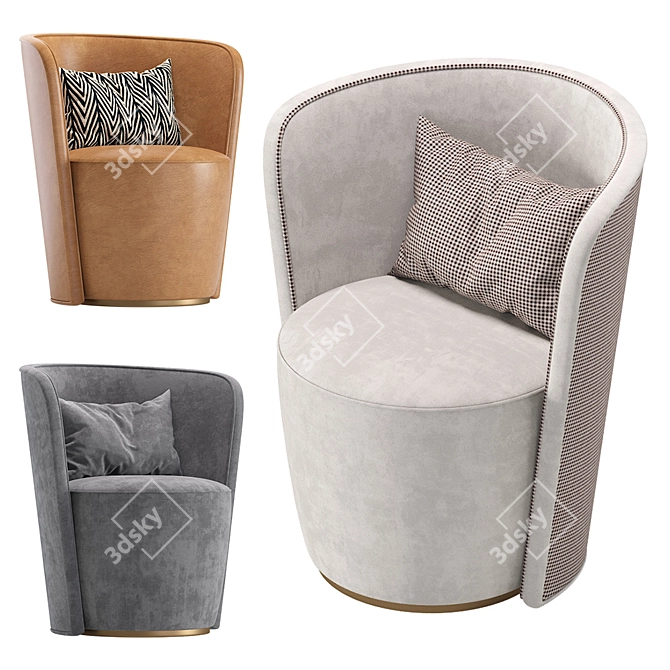 Luxurious Velvet and Leather Armchair 3D model image 3