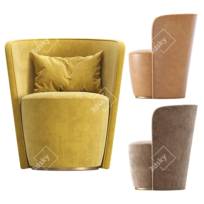 Luxurious Velvet and Leather Armchair 3D model image 4