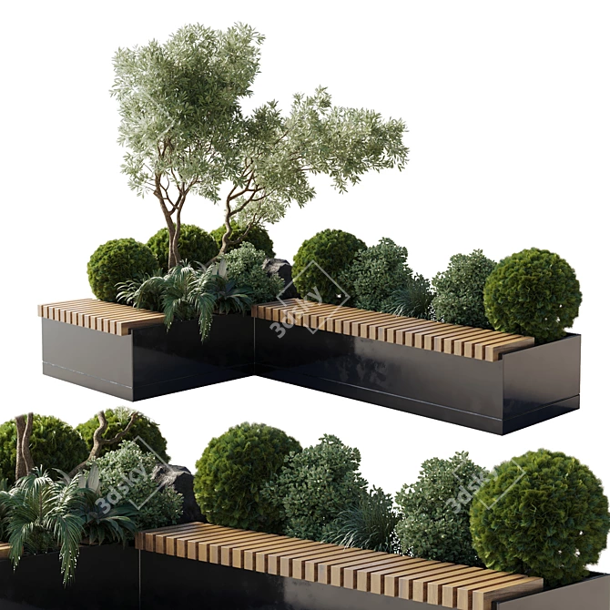 Urban Green Bench Collection: Plants & Trees 3D model image 1