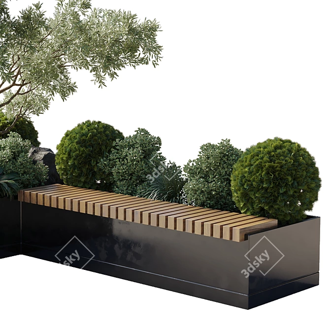 Urban Green Bench Collection: Plants & Trees 3D model image 2