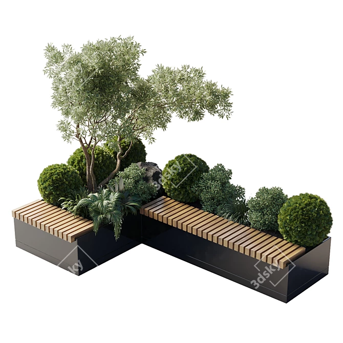 Urban Green Bench Collection: Plants & Trees 3D model image 4