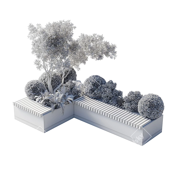 Urban Green Bench Collection: Plants & Trees 3D model image 5