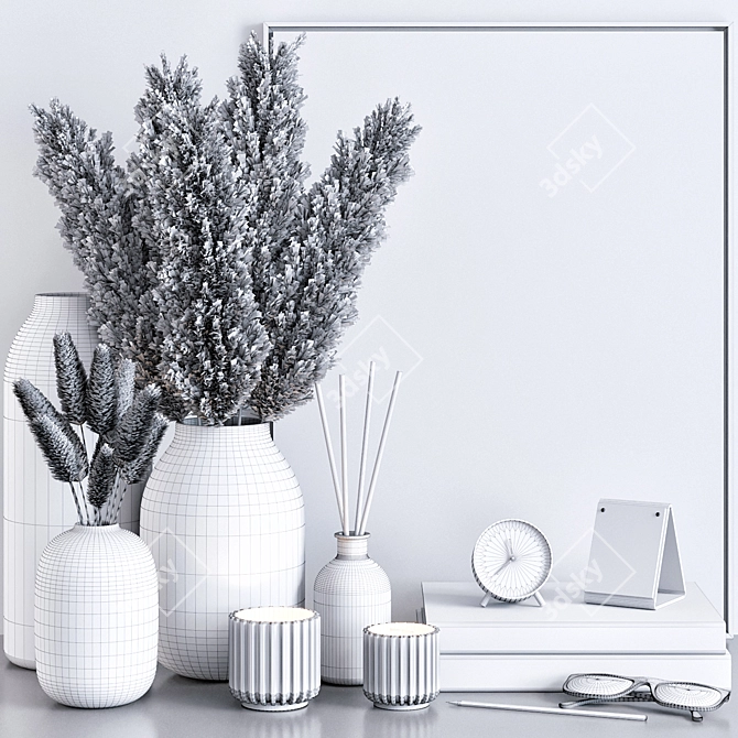 Stylish Decor Set: Pampas, Vases, Books, Candlesticks 3D model image 5