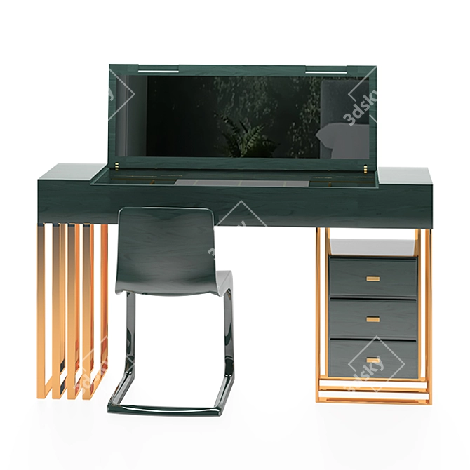 Luxurious Green & Gold Dressing Table 3D model image 2