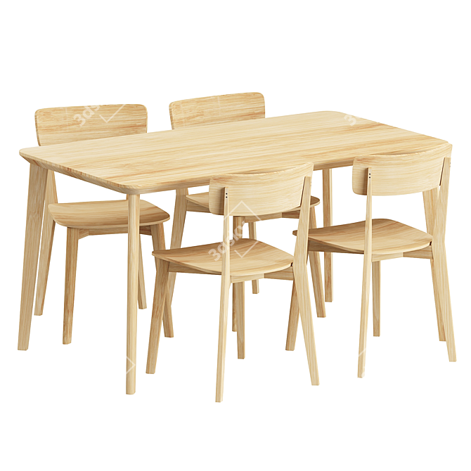 Modern Scandinavian Wood Dining Set 3D model image 1