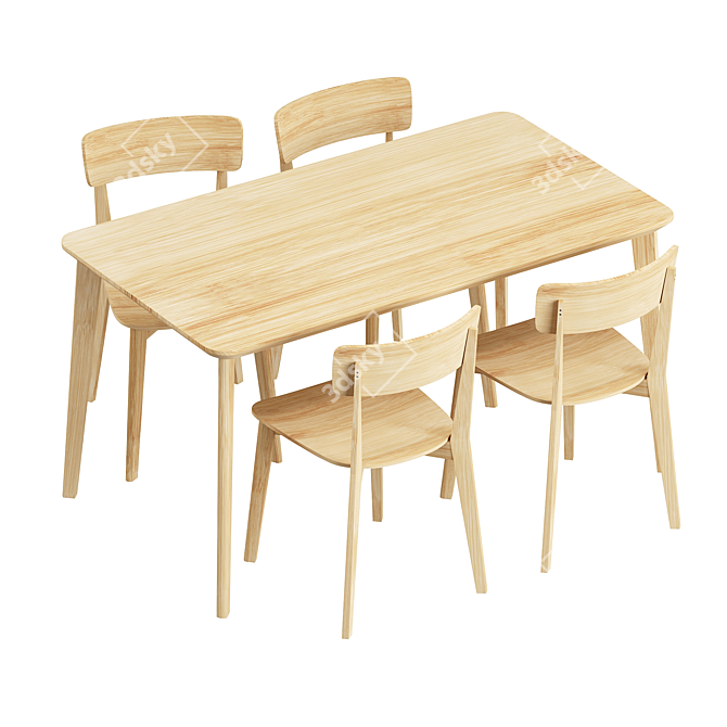 Modern Scandinavian Wood Dining Set 3D model image 2