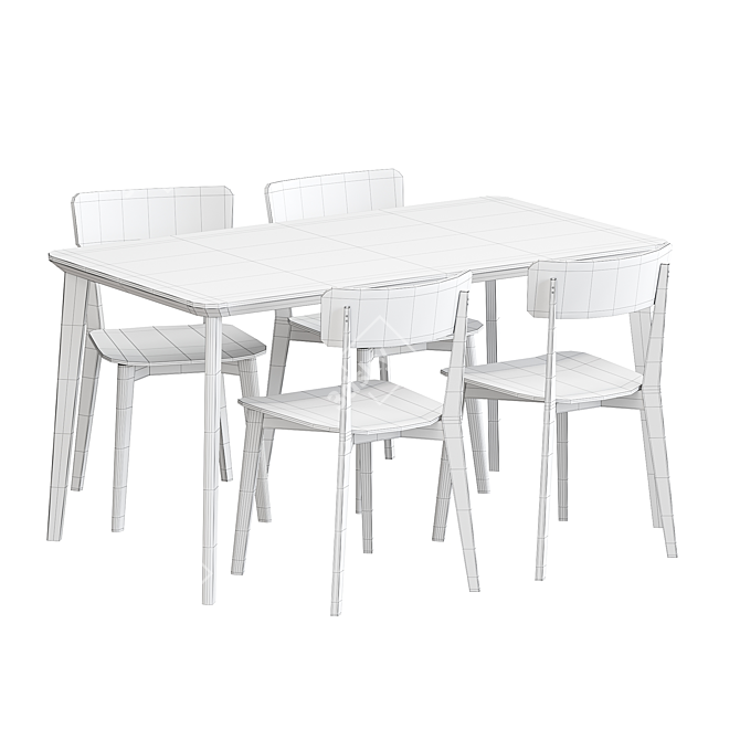 Modern Scandinavian Wood Dining Set 3D model image 3