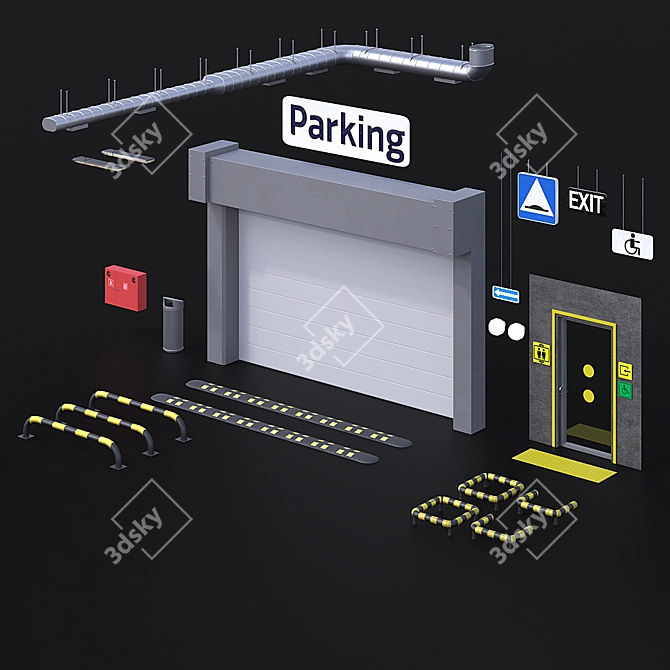Secure Parking Lot: 24 Spaces 3D model image 11