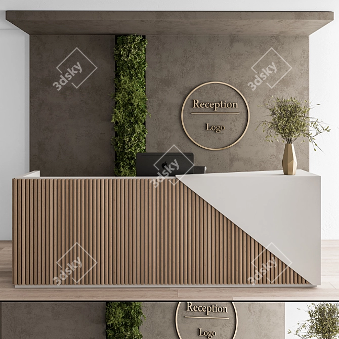 Elegant Reception Desk & Wall Art 3D model image 1