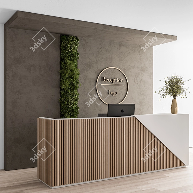 Elegant Reception Desk & Wall Art 3D model image 2