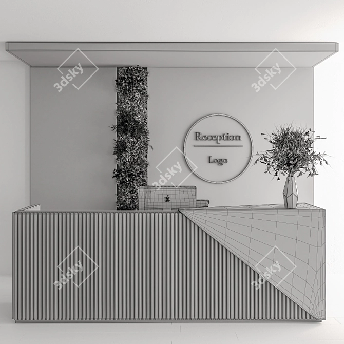 Elegant Reception Desk & Wall Art 3D model image 5