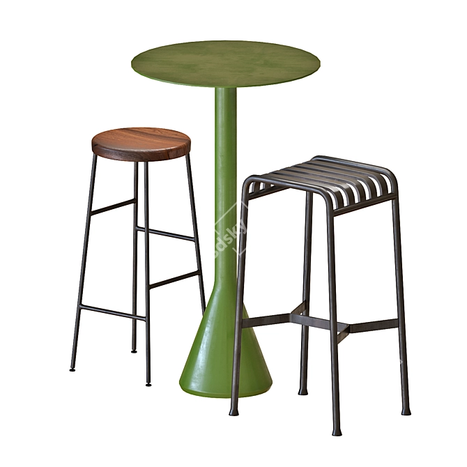 Modern Hay Bar Set: Table & Stools 3D model image 1