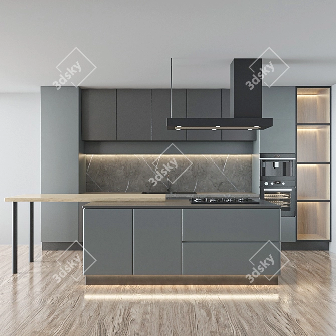 Modern Kitchen Set with Accessories 3D model image 1