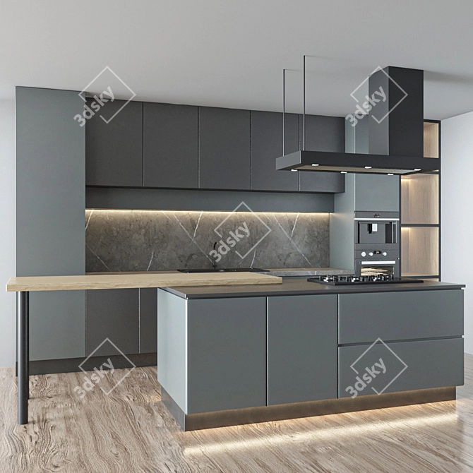 Modern Kitchen Set with Accessories 3D model image 2