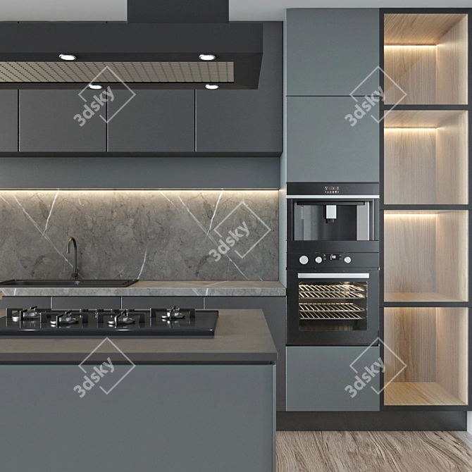 Modern Kitchen Set with Accessories 3D model image 3