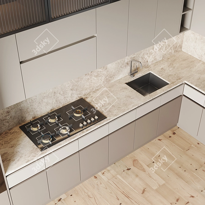 Modern Kitchen Set: Gas Hob, Oven, Coffee Machine, Wine Fridge 3D model image 3