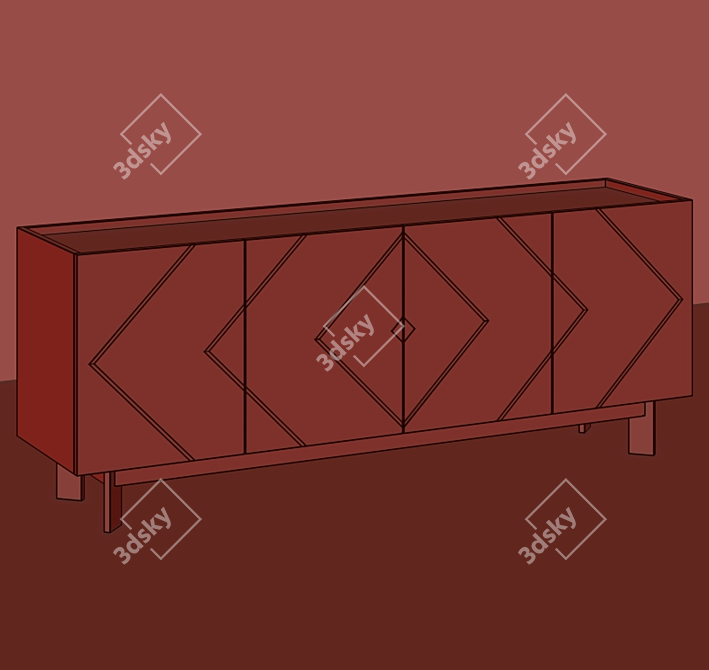 Retro Elegance Walnut Buffet 3D model image 3