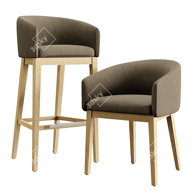 Oak and Metal Accent Chairs 3D model image 1