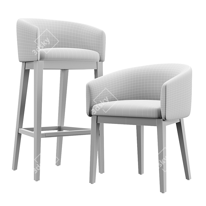 Oak and Metal Accent Chairs 3D model image 2