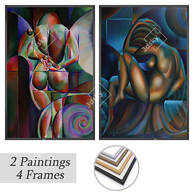 Elegant Wall Art Set with Frame Options 3D model image 1