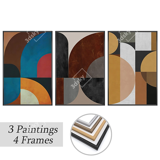 Modern Art Trio: Set of 3 Wall Paintings 3D model image 1