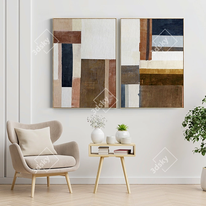 128 Abstract Frame Set: Modern Minimalist Paintings 3D model image 2