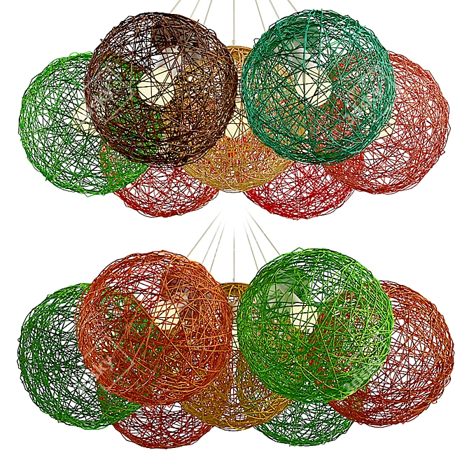 Natural Hemp Ball Pendant Lights 3D model image 2