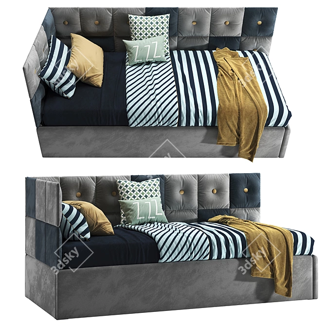 Versatile Corner Bed with Detachable Pillow Panels 3D model image 3