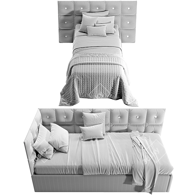 Versatile Corner Bed with Detachable Pillow Panels 3D model image 5