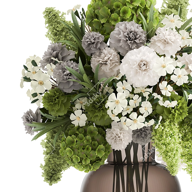 Elegant Green & White Bouquet 3D model image 2