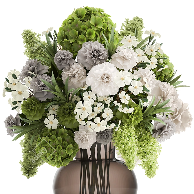 Elegant Green & White Bouquet 3D model image 3