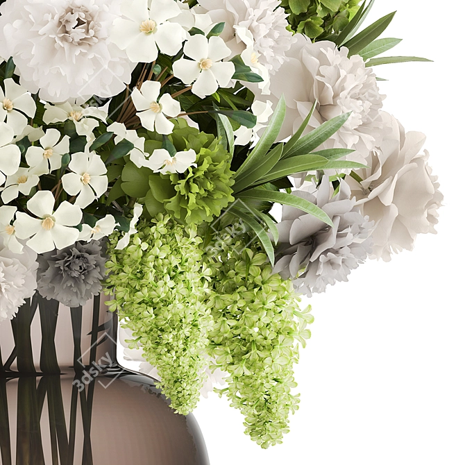 Elegant Green & White Bouquet 3D model image 5