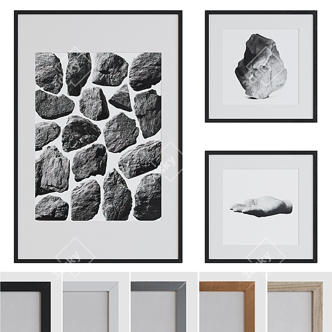 Modern Abstract Stone and Hand Brush Framed Picture Set 3D model image 1